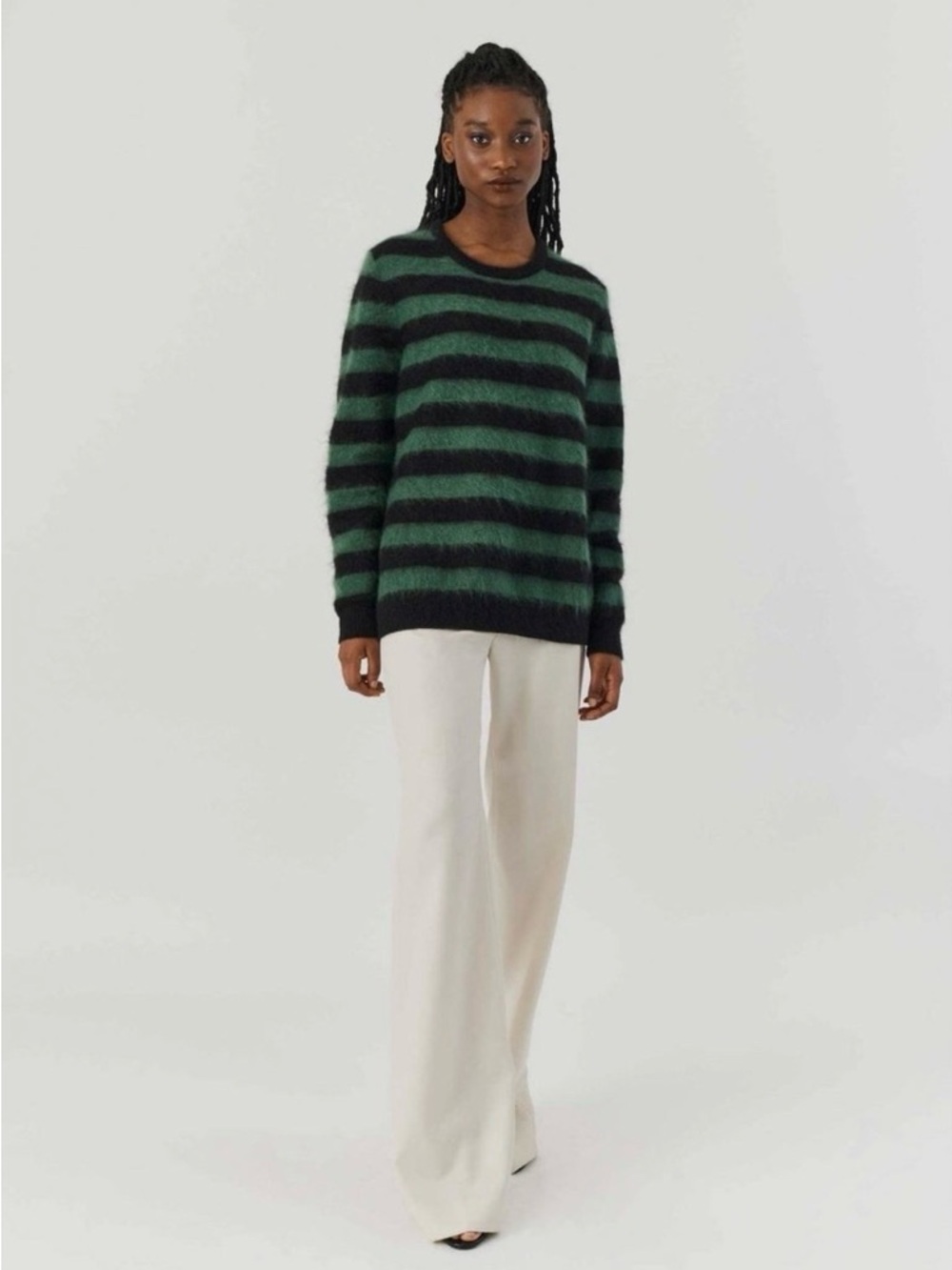 NEW Bella Freud Oversized Orange & Black Striped Mohair Crewneck Sweater
